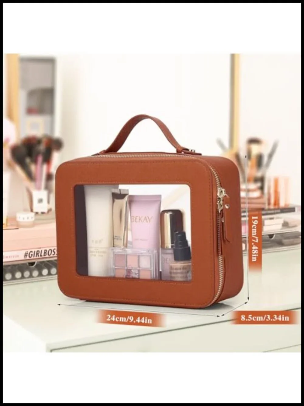 Clear Makeup Bag with Mahjong Tiles Print, Waterproof PU, Travel Cosmetic Case